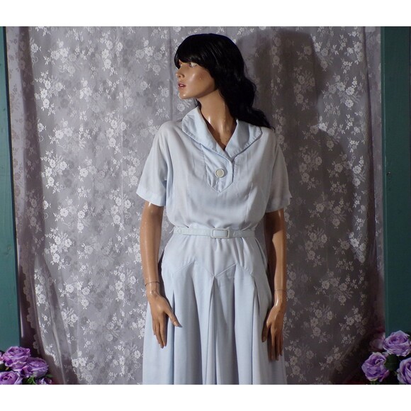 Alix of Miami Dress Vintage 60s Pan-am Travelers Blue Shirtwaist Size Small - Picture 6 of 9